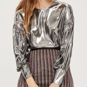 Topshop Balloon Sleeve Lame Blouse